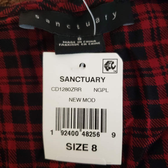 NWT Sanctuary Upbeat Faux Wrap Red Plaid Surplice V-Neck A-Line Mini Dress 8 - Picture 12 of 14
